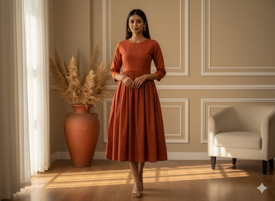 Burnt Orange Plain 100% Pure Mul Mul Cotton