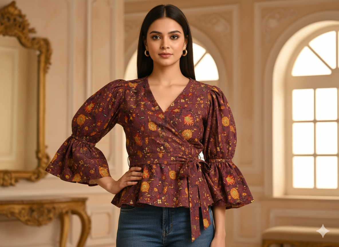 Purple Floral Printed Semi Pashimna Woolen Fabric