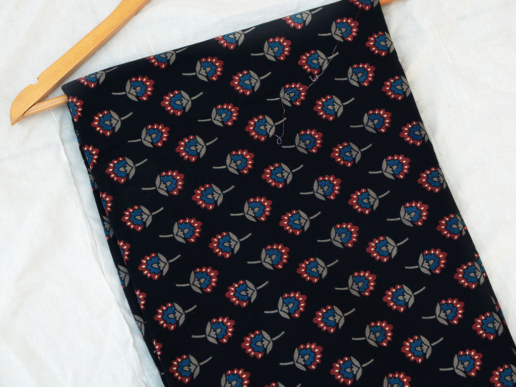 Black Ajrak Printed Pure Mul Mul Cotton Fabrics