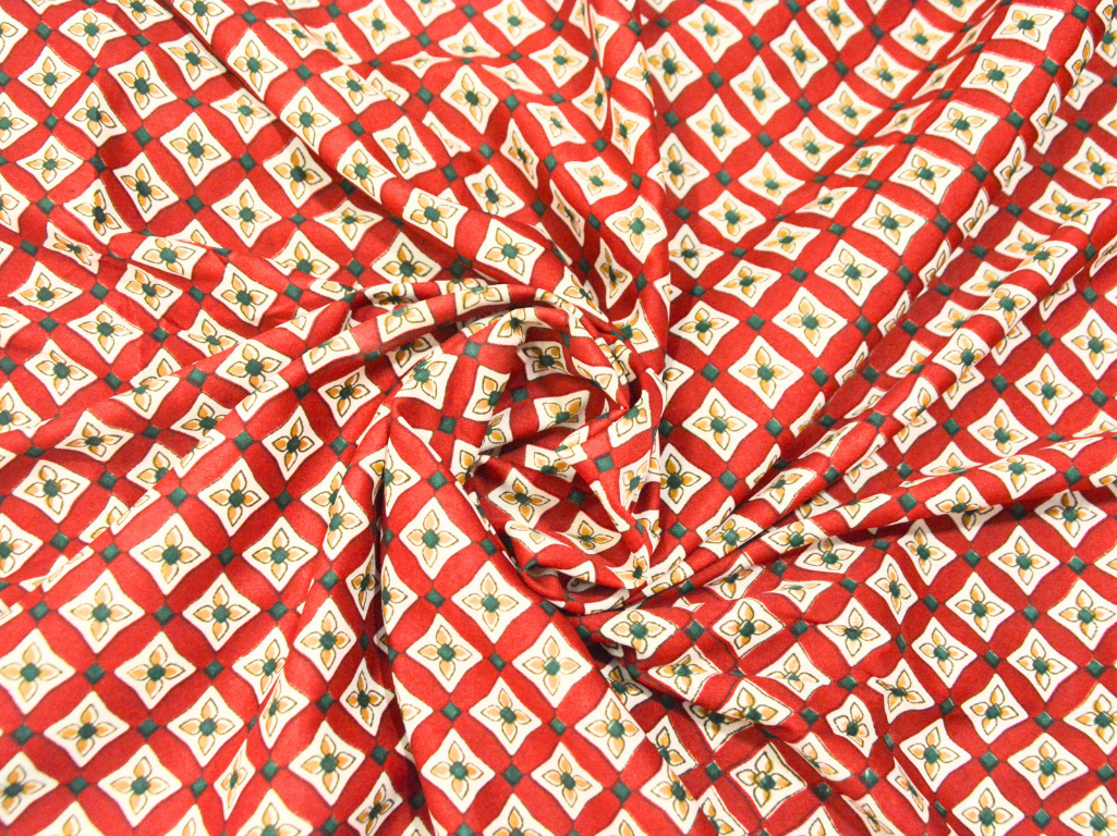 Red Diamond Digitally Printed Butter Crepe Fabric