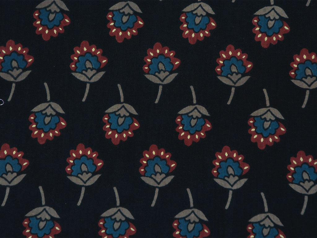 Black Ajrak Printed Pure Mul Mul Cotton Fabrics