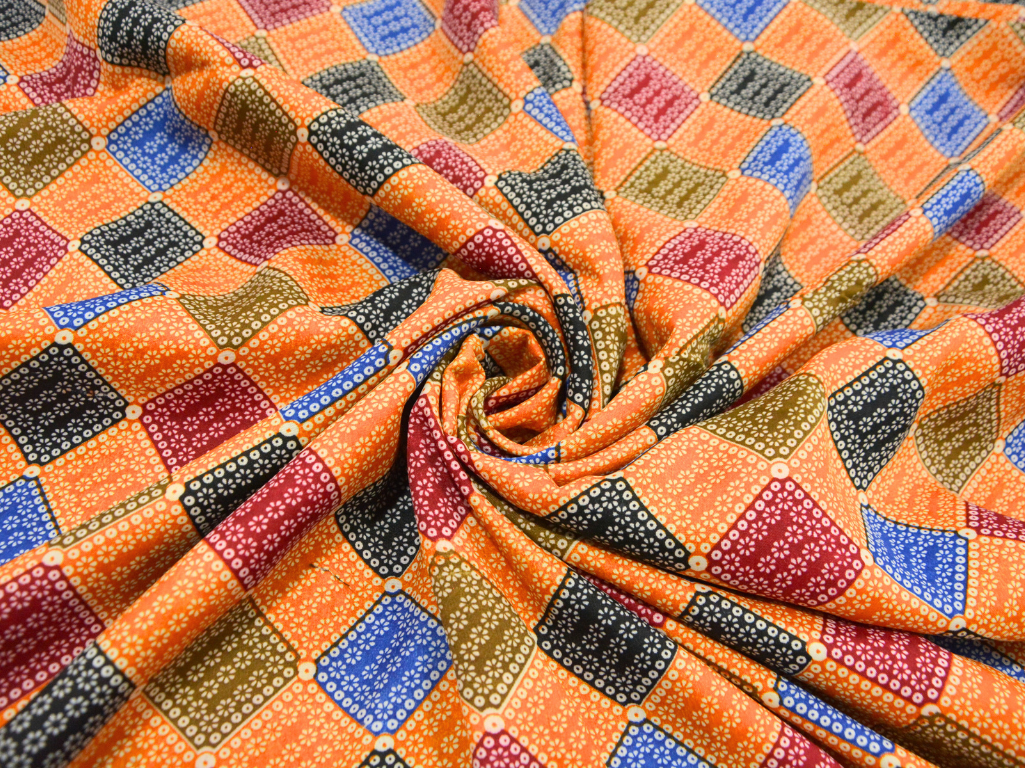 Yellow Diamond Digitally Printed Butter Crepe Fabric