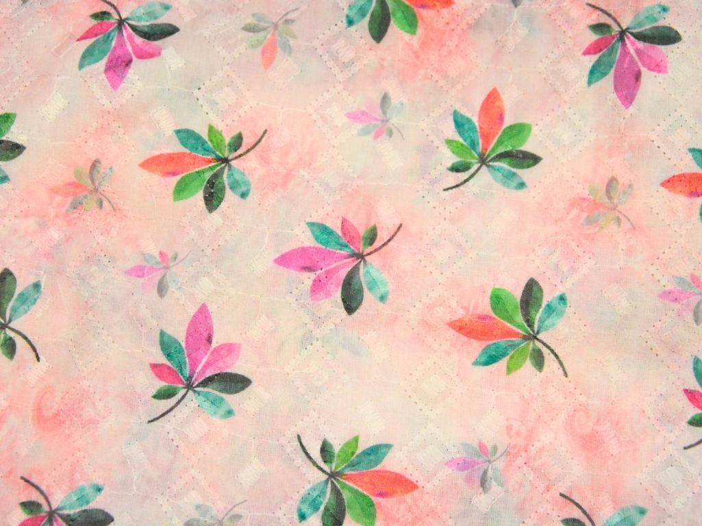White 100 % Pure Cotton Chikan Embroidered Fabric