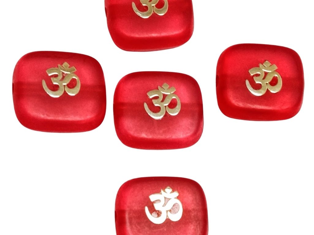 Blood Red Rectangular Resign Om Charms