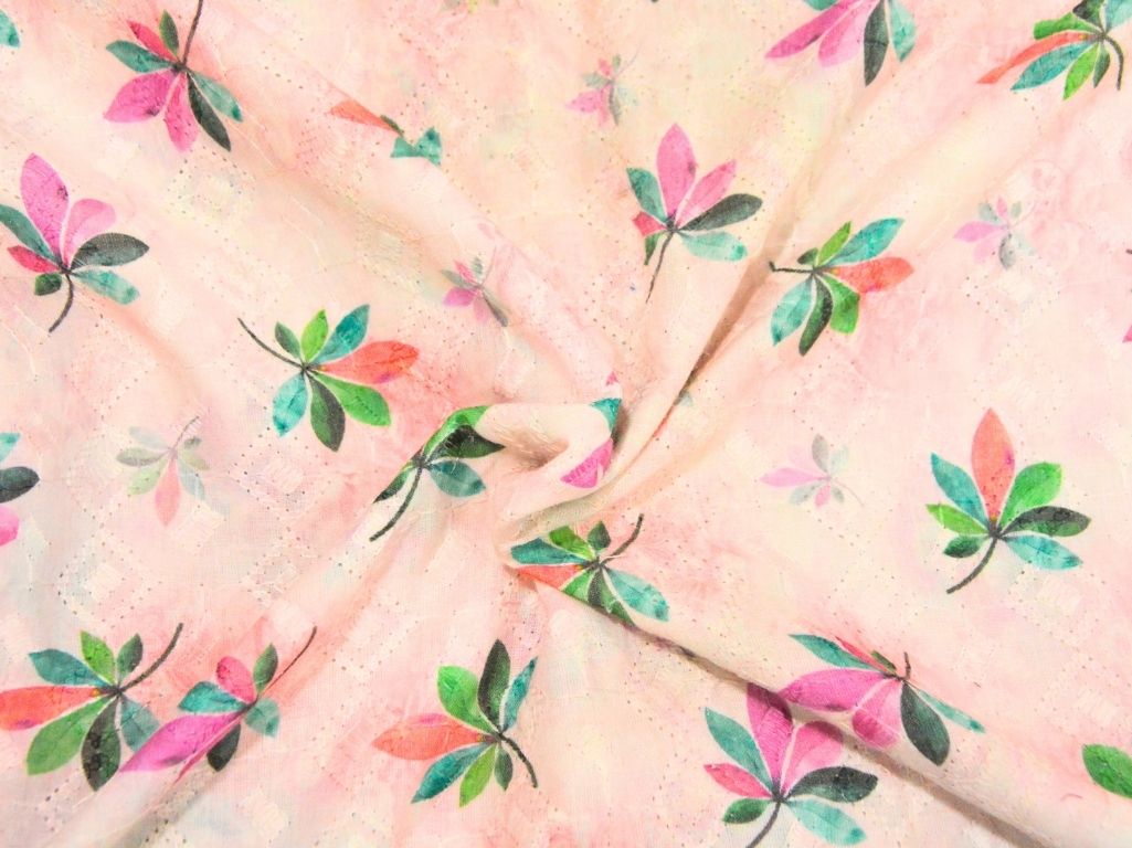 White 100 % Pure Cotton Chikan Embroidered Fabric