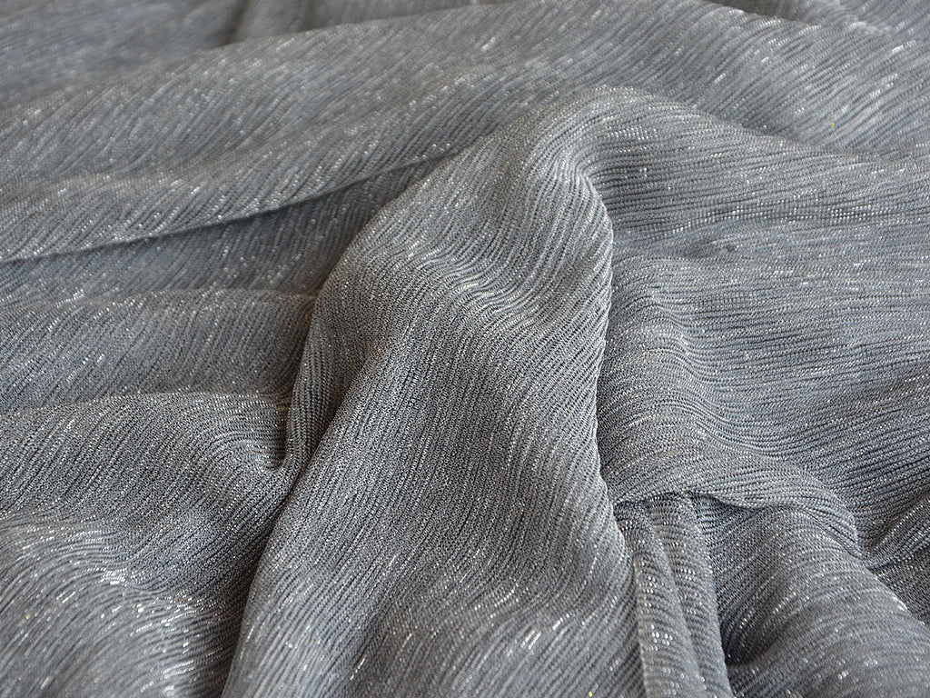 Gray Plain Crushed Shimmer Terylene Mesh Net Fabric