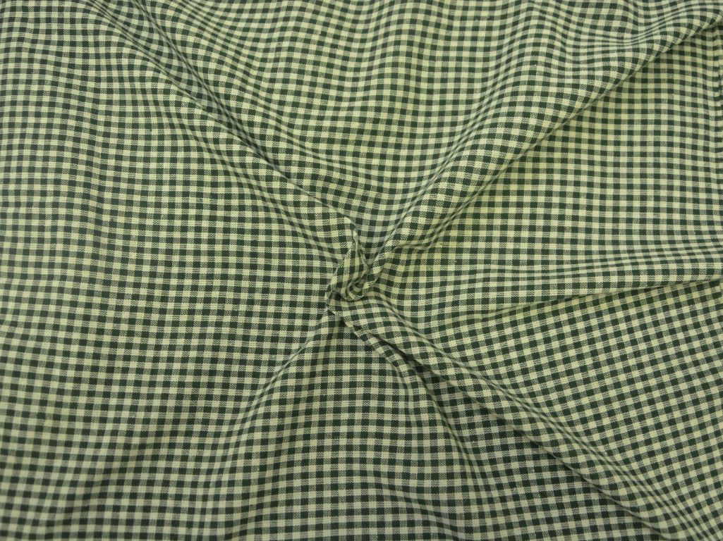 Dark Green Checks Yarns Dyed Pure Cotton Fabric