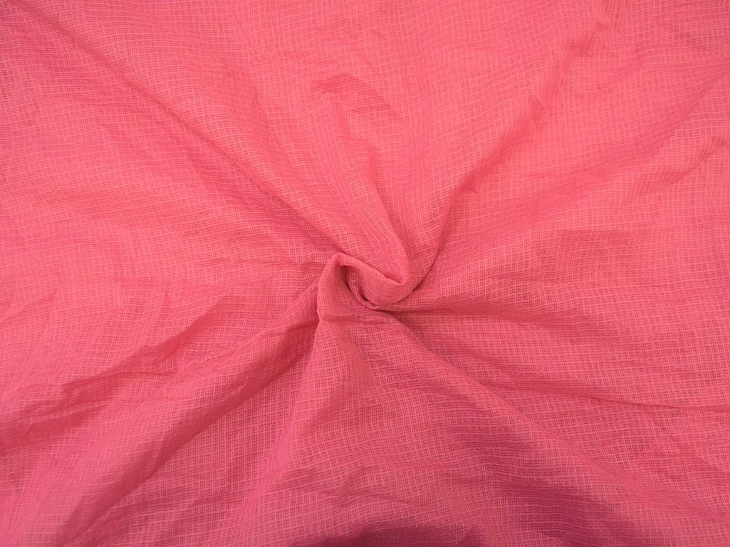 Coral Pink Check Kota Doria Pure Cotton Fabric