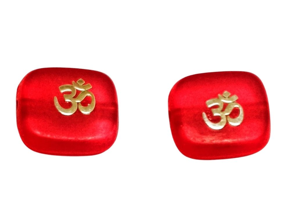 Blood Red Rectangular Resign Om Charms