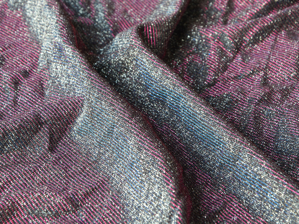 Purple & Silver Plain Shimmer Satin Bonding Fabric