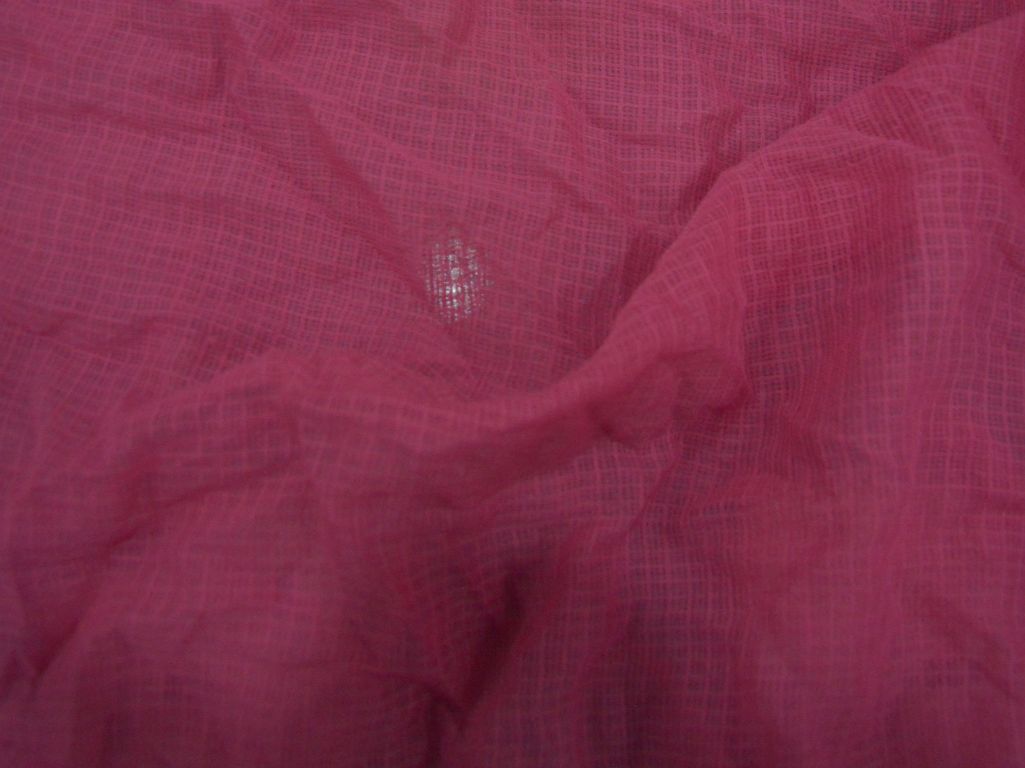 Coral Pink Check Kota Doria Pure Cotton Fabric
