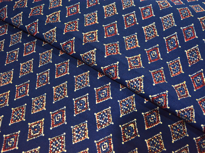 Navy Blue Traditional Printed Semi Pashimna Woolen Fabric
