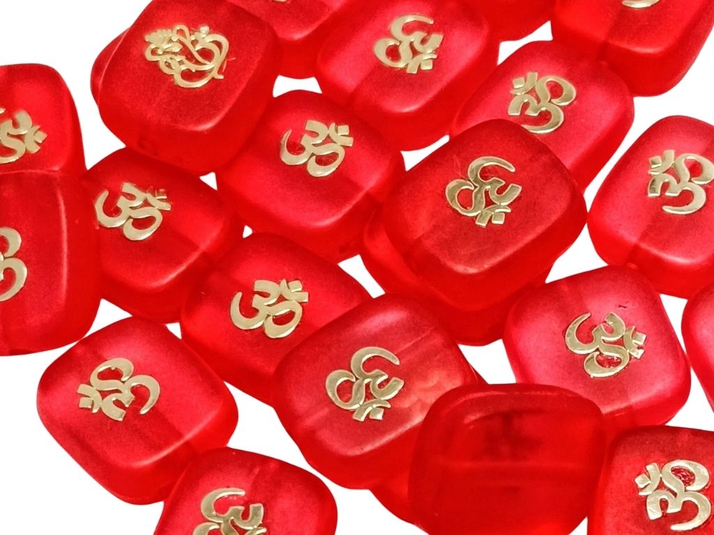 Blood Red Rectangular Resign Om Charms