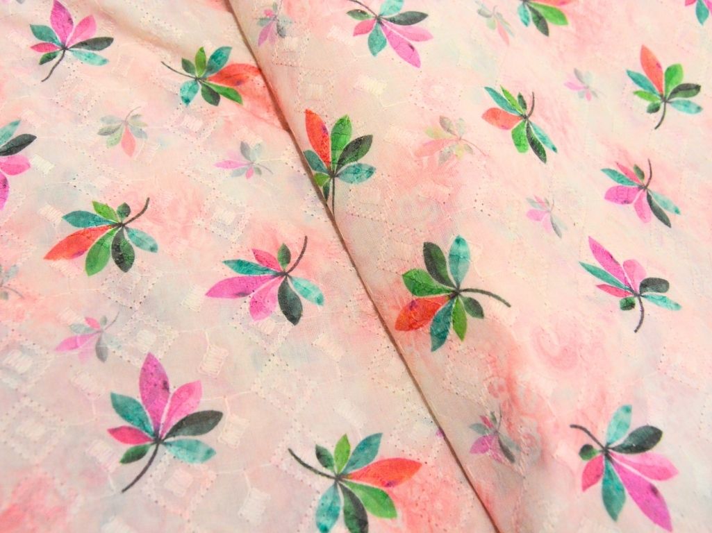 White 100 % Pure Cotton Chikan Embroidered Fabric
