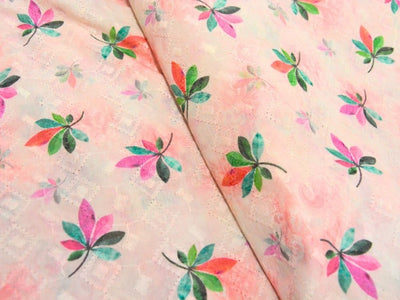 White 100 % Pure Cotton Chikan Embroidered Fabric