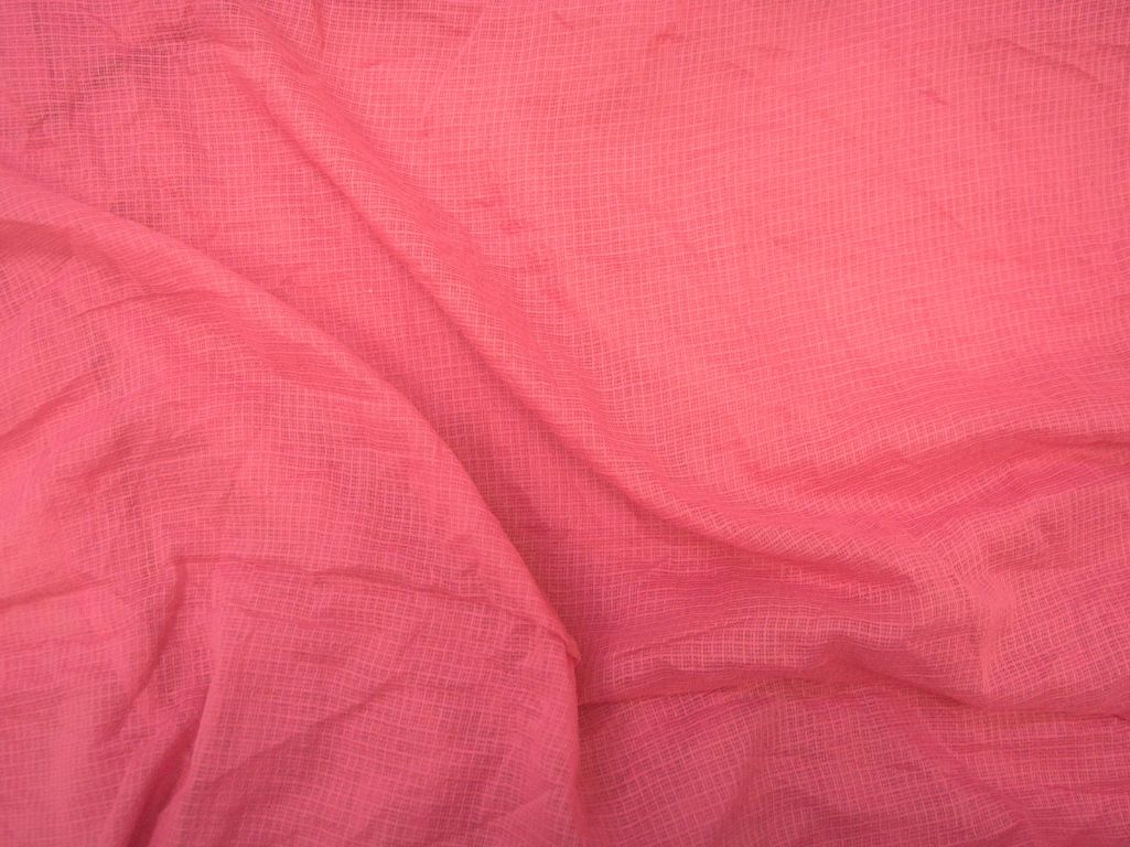 Coral Pink Check Kota Doria Pure Cotton Fabric