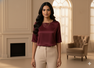 Marron Plain Malai Satin Fabric