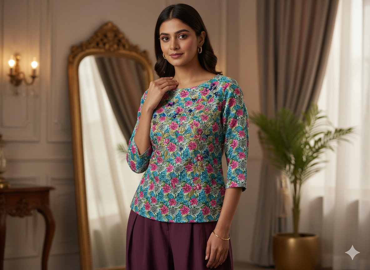 Multicolour Floral Digitally Printed Butter Crepe Fabric