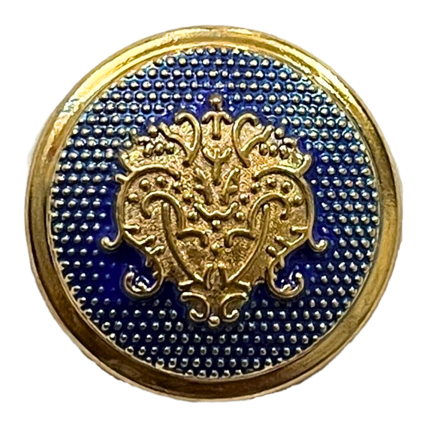 Blue & Golden Color King & Queen Singhasan Designer Round 1 Hole Metal Buttons