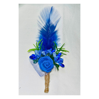 Blue Faux Feather Flower Brooch