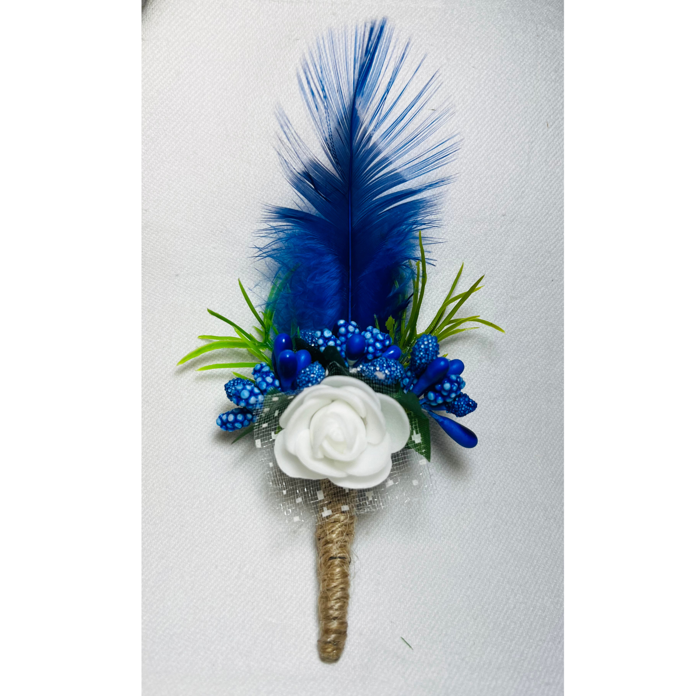 Blue & White Faux Feather Flower Brooch ( Wholesale )