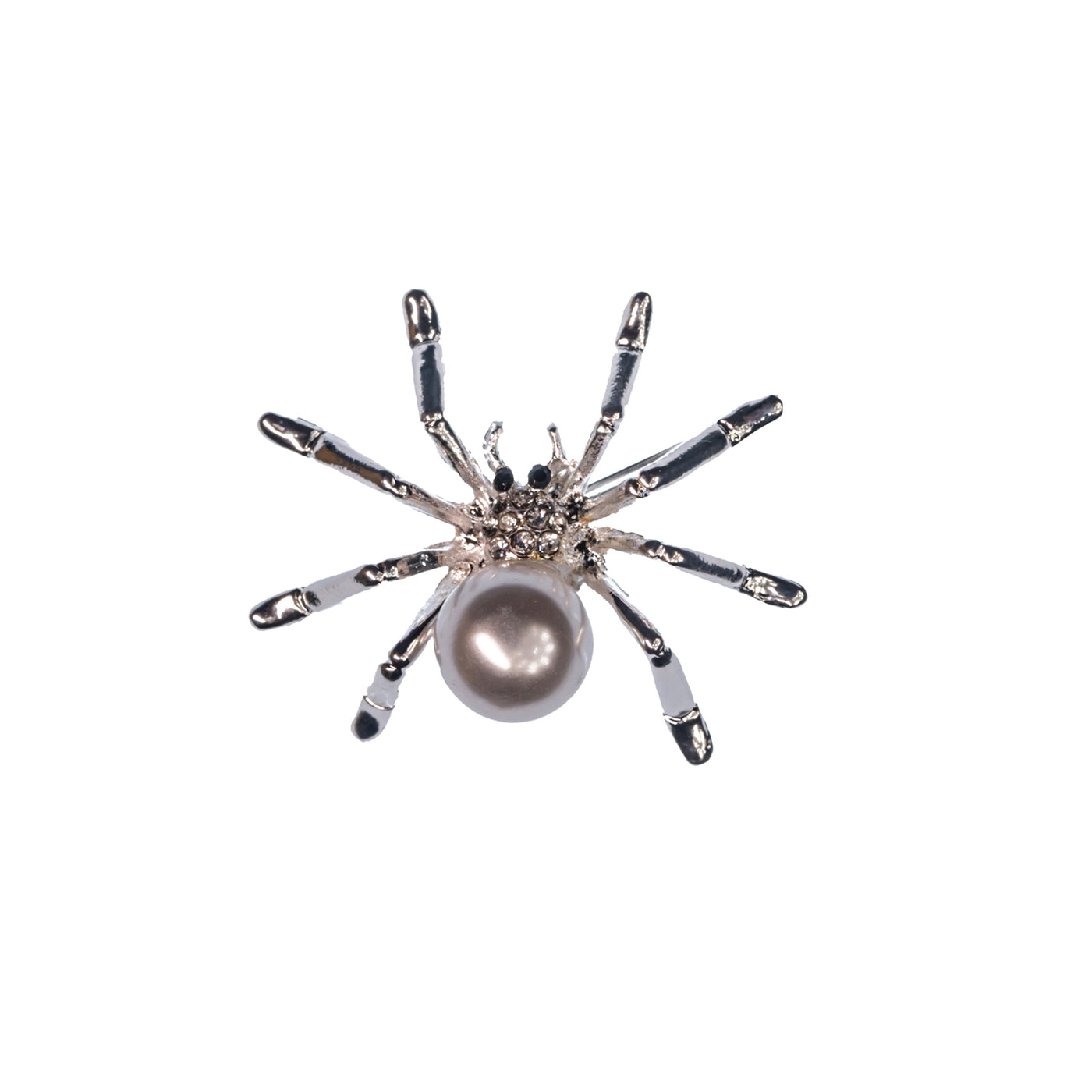 Silver Pearl Studded Spider Shaped Brooch