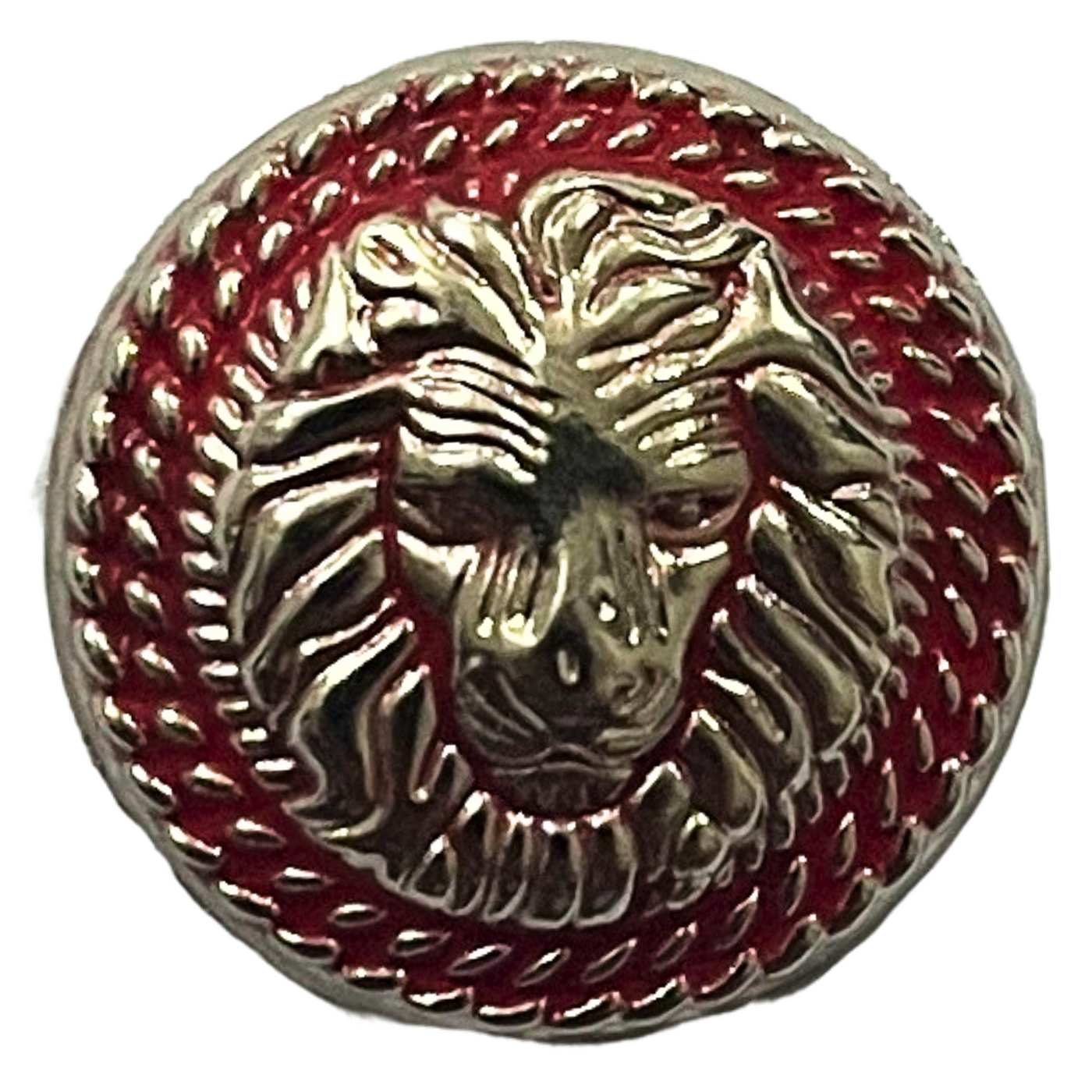 Silver & Red Fearless Lion Face Shaped 1 Hole Round Metal Buttons