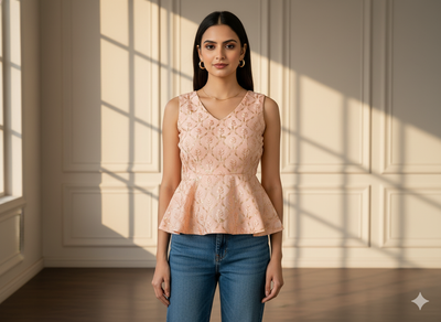 पीच मेटैलिक सेक्विन कढ़ाई मलाई साटन कपड़ा