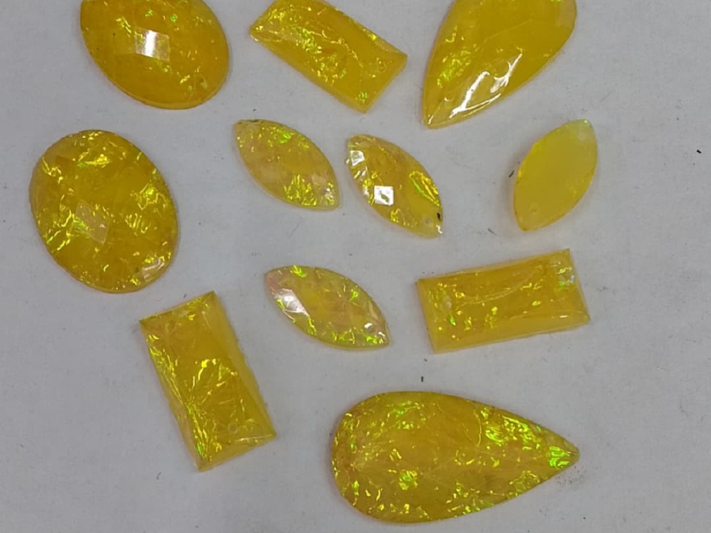 Yellow Faceted Mix Shape 2 Hole Plastic Stones