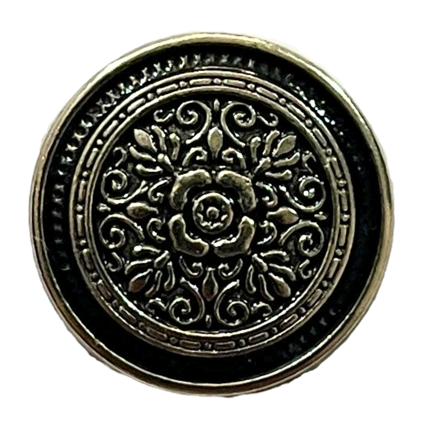 Black & Silver Eye Catchy Floral 1 Hole Round Metal Buttons