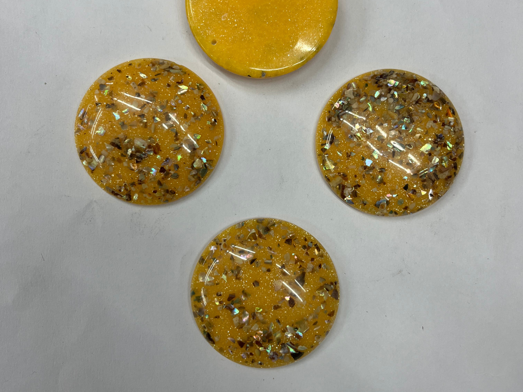 Yellow Circular Plastic Stones With Hole