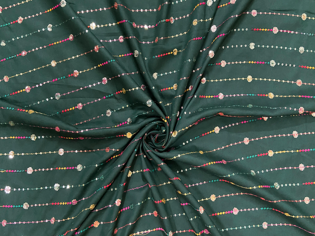 Deep Emerald Green Luxuries Embroidery Work Cotton Rayon Fabric