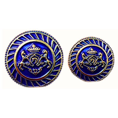 Golden & Blue King’s Choice Twin Horse Shield Crest Eye-Catchy Design Round Shank Metal Button Blue and Golden Colour for Coat, Suit, Blazer, Sherwani, Nehru Jacket and for all Types of Clothes