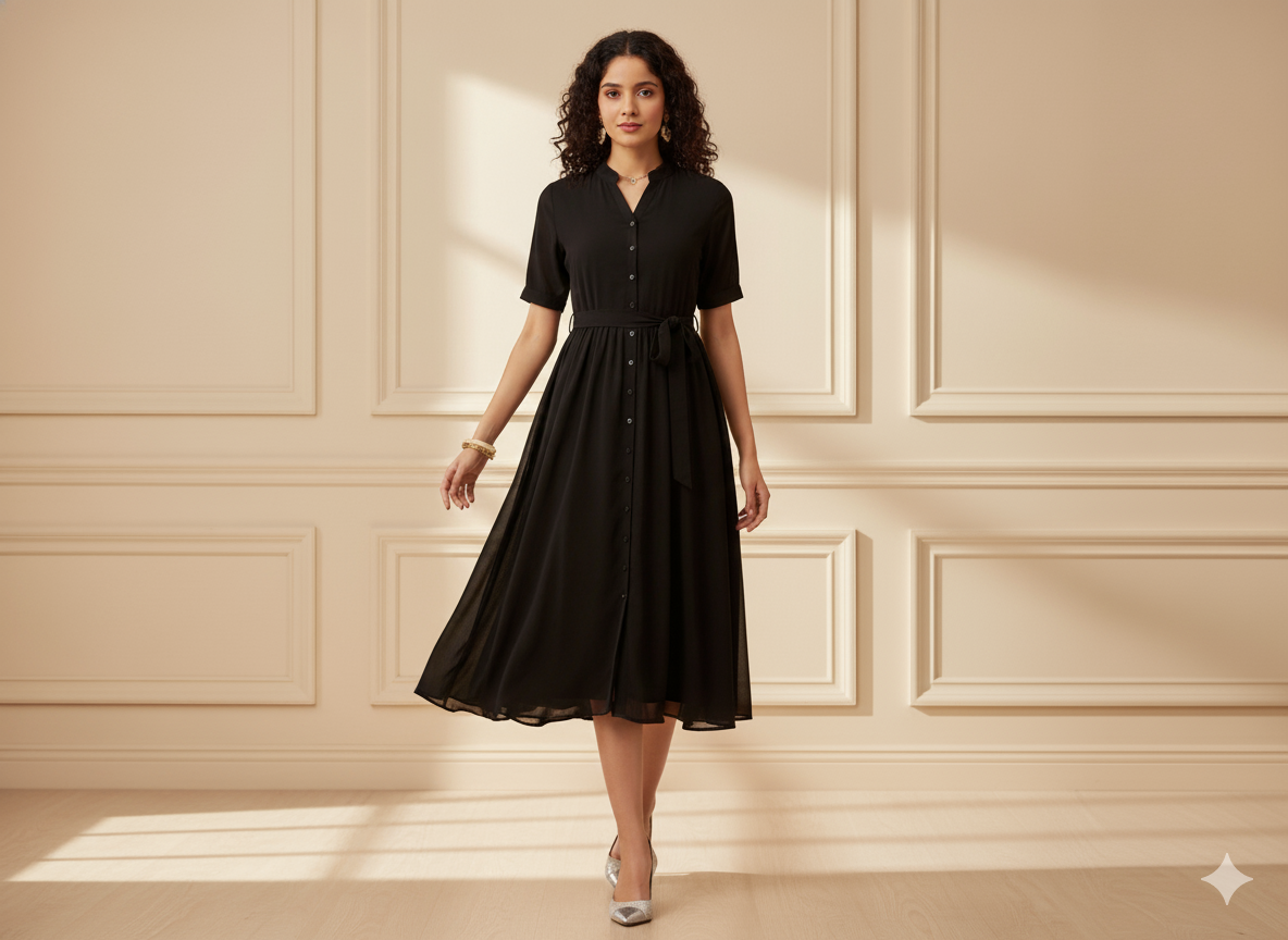 जेट ब्लैक प्लेन अमेरिकन जॉर्जेट फ़ैब्रिक