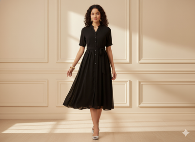 जेट ब्लैक प्लेन अमेरिकन जॉर्जेट फ़ैब्रिक