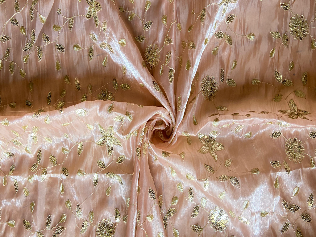 Peach Jimmy Chu Jal Work Mulberry Silk Fabric