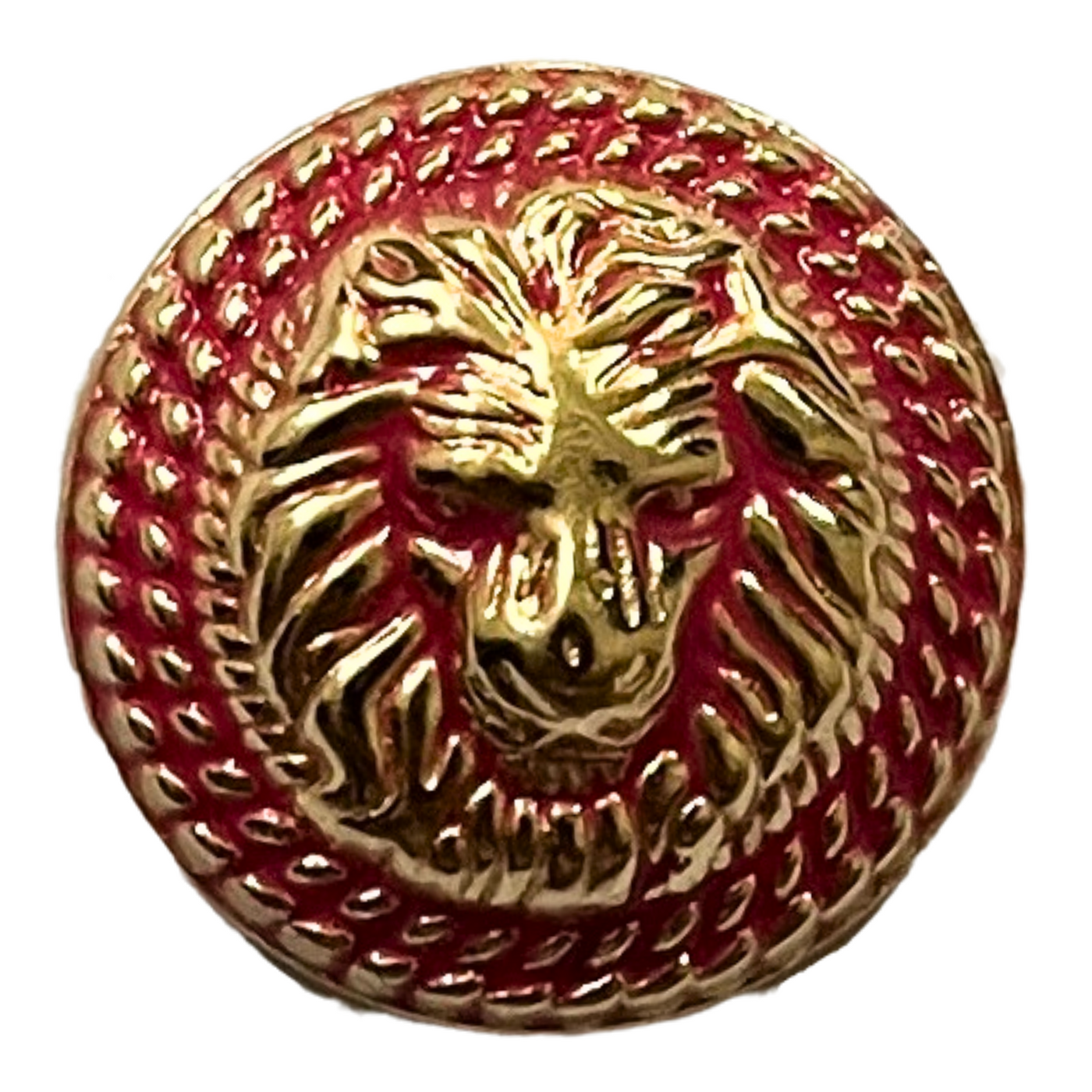 Pink & Golden Fearless Lion Face Shaped Round 1 Hole Metal Buttons