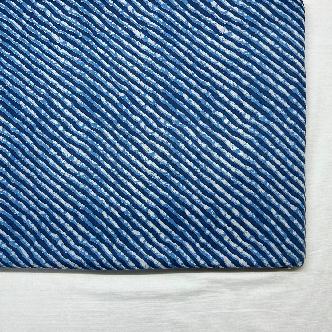 Dark Blue & White Stripes Printed Cotton Fabric