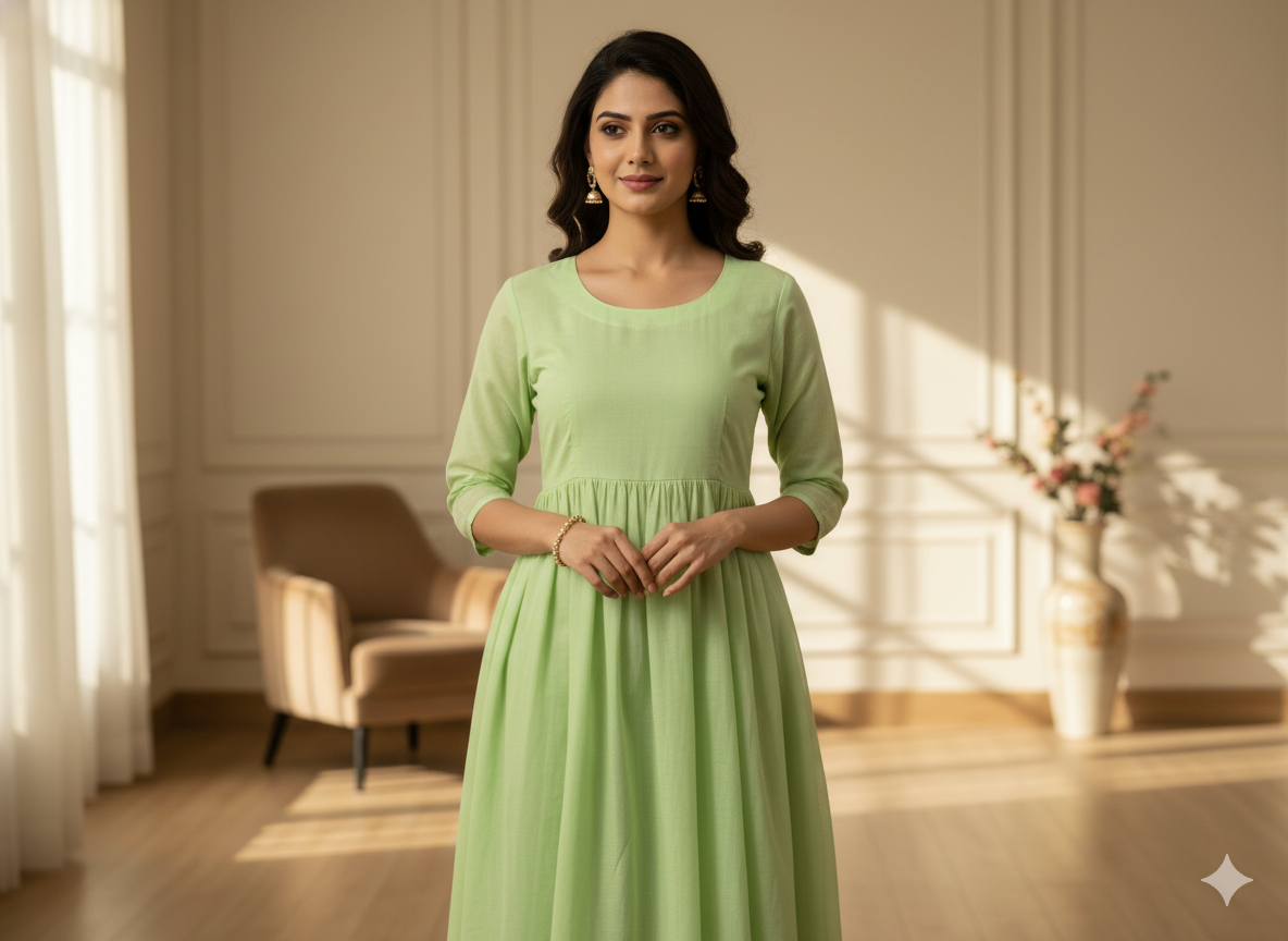 Pista Green Plain 100% Pure Mul Mul Cotton