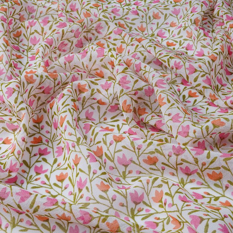 Pink & Peach Floral Printed Pure Viscose Georgette Fabric