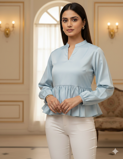 Pastel Baby Blue Plain Malai Satin Fabric