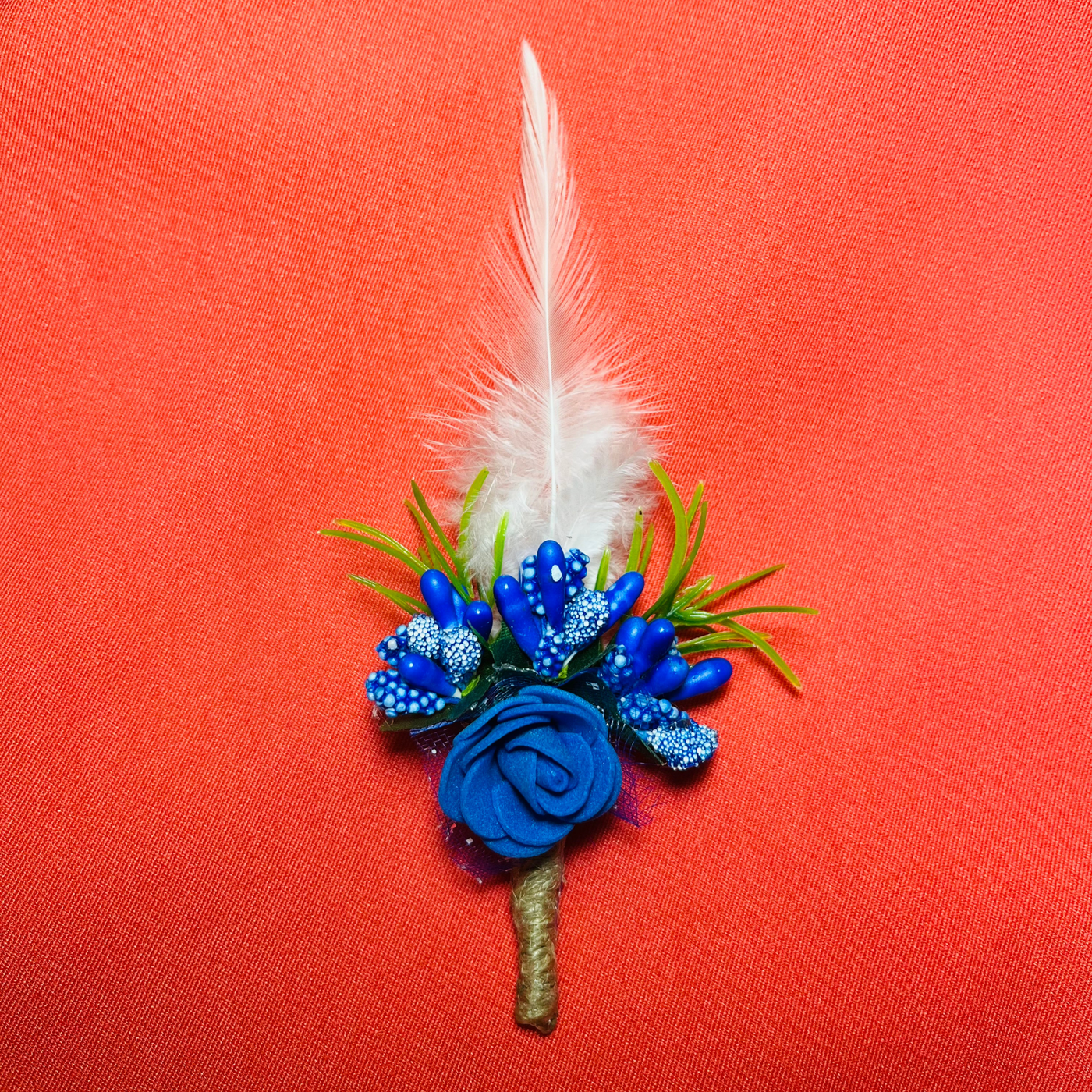 Blue & White Faux Feather Flower Brooch