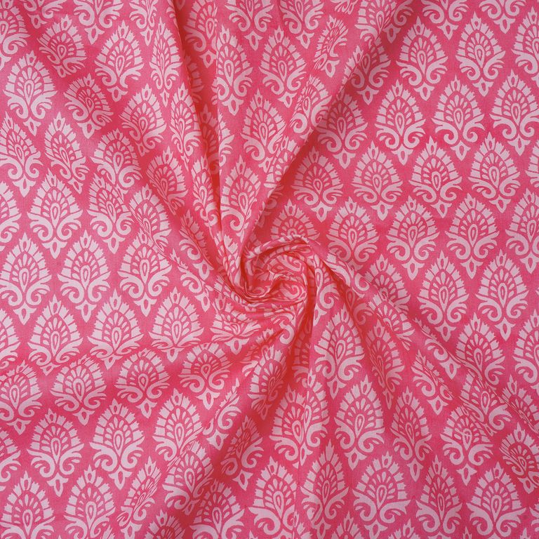 Pink Motifs Dyed Printed Pure Cotton Fabric