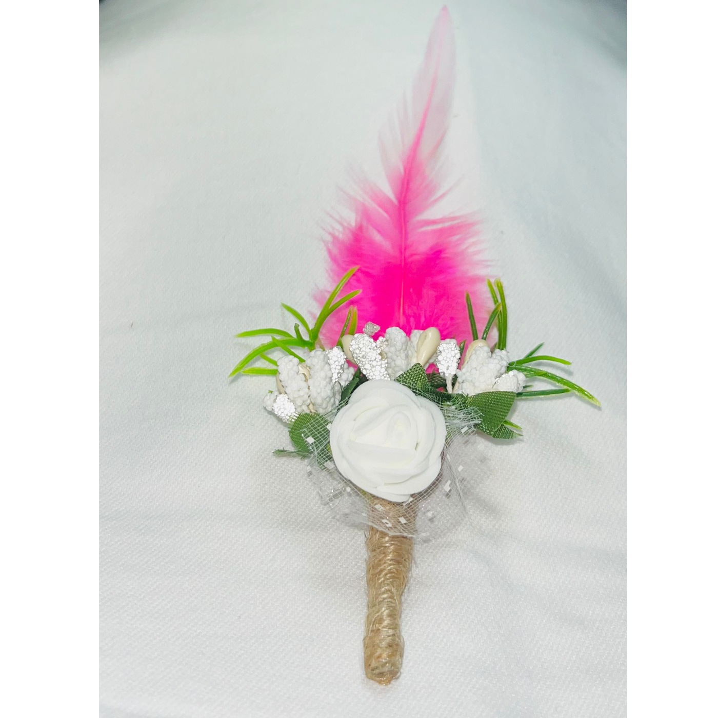 Pink & White  Faux Feather Flower Brooch ( Wholesale )