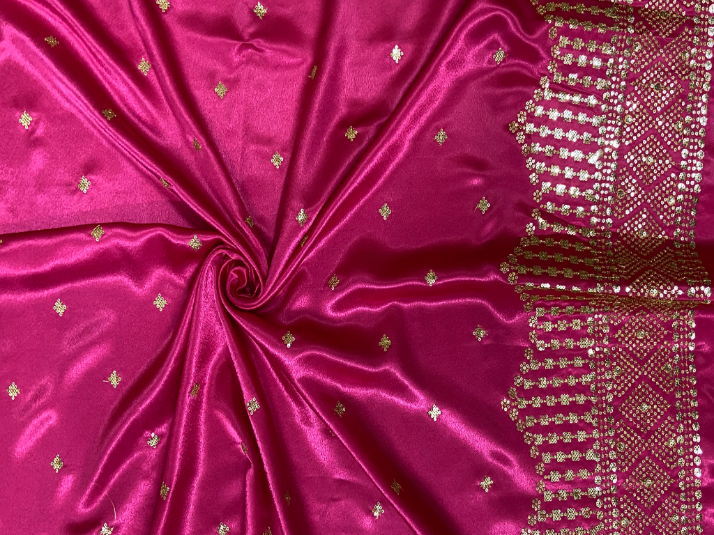 Deep Pink Balma Daman Embroidery Silk Satin Fabric