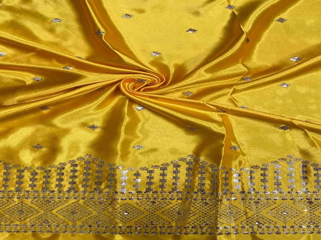 Vibrant Yellow Daman With Zari & Sequins Work Silk Fabric