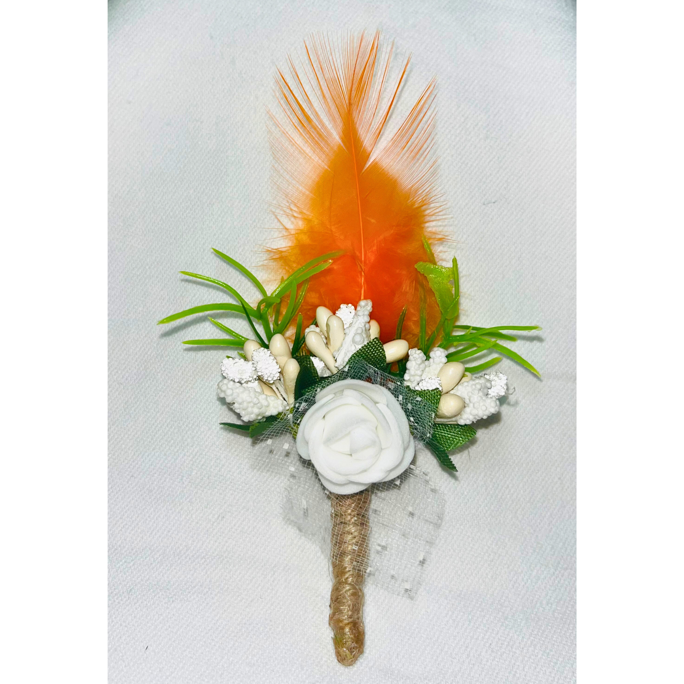 White & Orange Faux Feather Flower Brooch ( Wholesale )