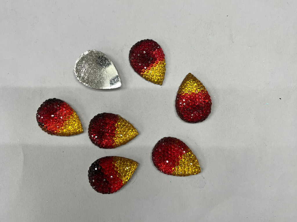 Red & Gold Dual Shade Drop Flat Back Plastic Stones Without Hole