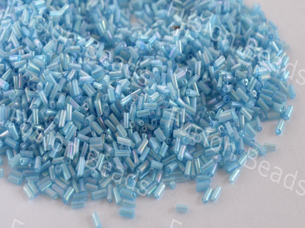 Aqua Blue Transparent Luster Bugle / Pipe Beads (1620431634466)