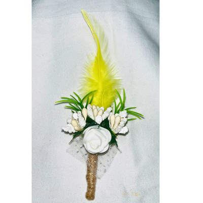 Yellow & White Faux Feather Flower Brooch ( Wholesale )